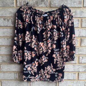 J. Jill 3/4 Sleeve Elastic Boat Neck Floral Tunic Blouse Women's Size S